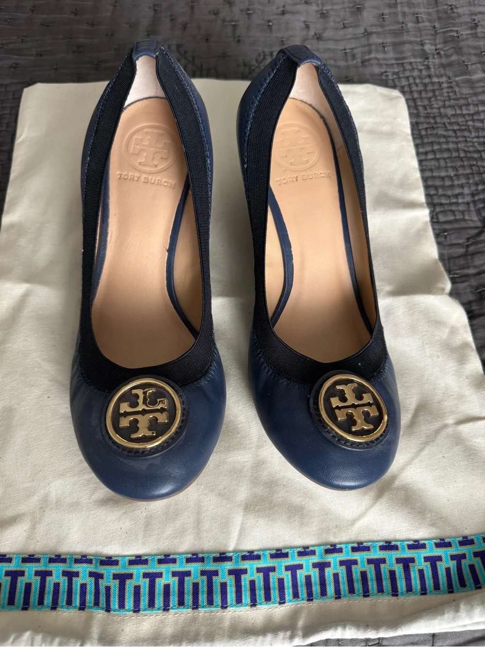 Tory Burch Caroline 2 Navy Wedges Size 7